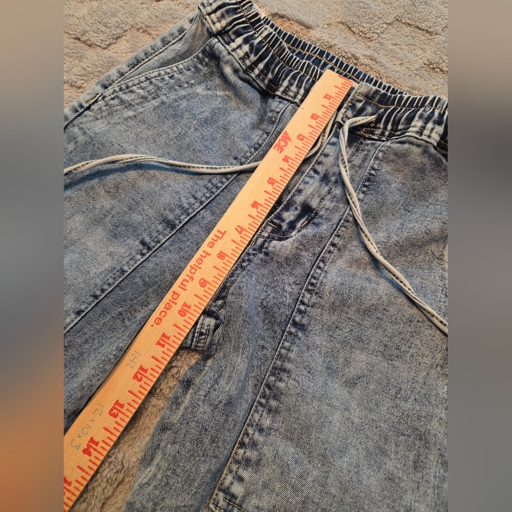 Elite Jeans Womens Cargo Size 7 Acid Wash Baggy Deep Pockets Drawstrings Retro - Picture 4 of 10